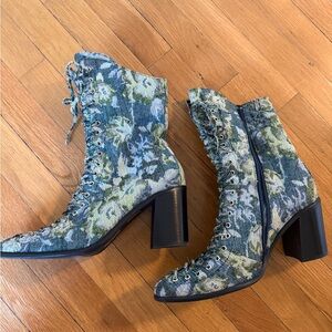 Jeffrey Campbell Blue Floral Lace-Up Boots
